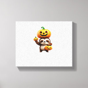 Niedlicher Sloth mit Pumpkin Halloween Cartoon Vec Leinwanddruck