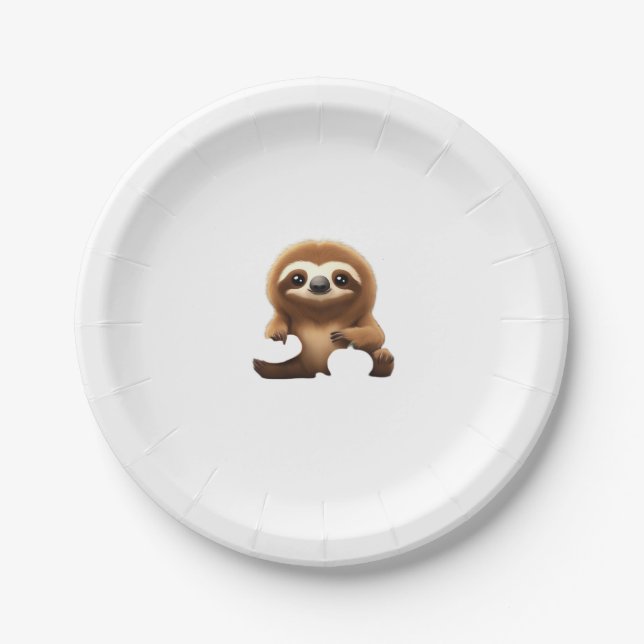 Niedlicher Sloth mit Pumpkin Halloween Cartoon Vec Pappteller (Vorderseite)