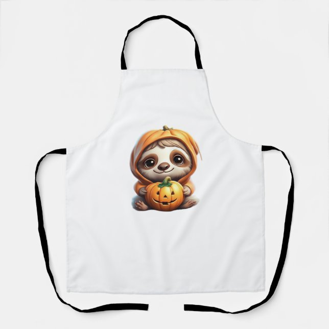 Niedlicher Sloth mit Pumpkin Halloween Cartoon Vec Schürze (Vorderseite)