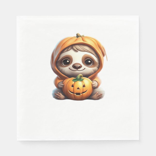 Niedlicher Sloth mit Pumpkin Halloween Cartoon Vec Serviette (Vorderseite)