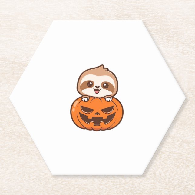 Niedlicher Sloth mit Pumpkin Halloween Cartoon Vec Untersetzer (Vorderseite)