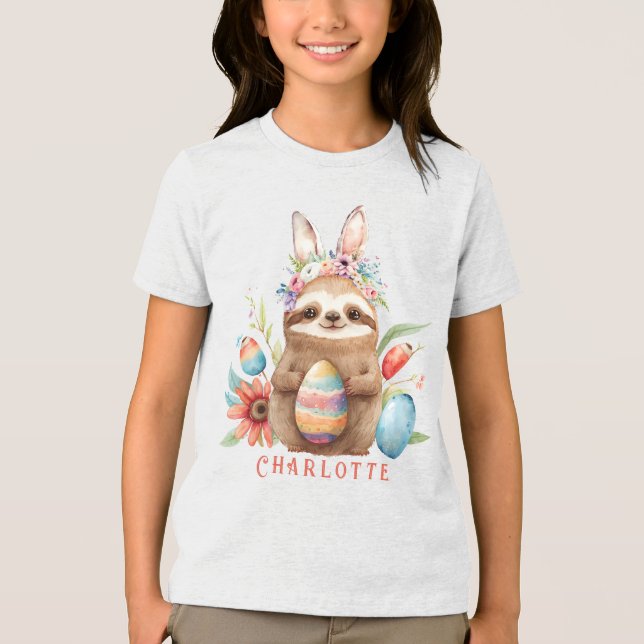Niedlicher Sloth Oaster Kanincheneier Name Tri-Blend Shirt (Vorderseite)