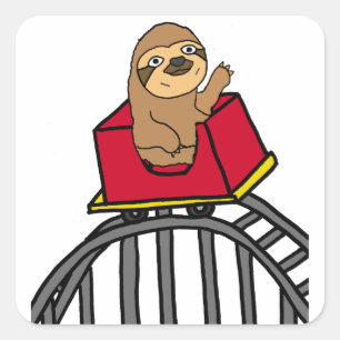 Niedlicher Sloth-Reitrollen-Untersetzer-Cartoon Quadratischer Aufkleber