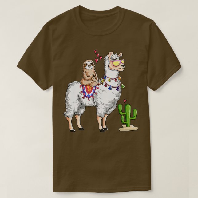 Niedlicher Sloth Riding Llama Valentinstag T-Shirt (Design vorne)