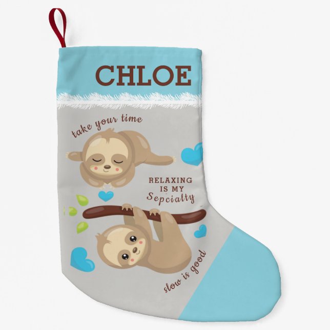 Niedlicher Sloth Spaß, Name hinzufügen Kleiner Weihnachtsstrumpf (Vorderseite)