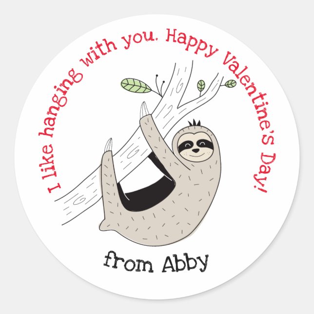 Niedlicher Sloth Valentine-Aufkleber Runder Aufkleber (Vorderseite)