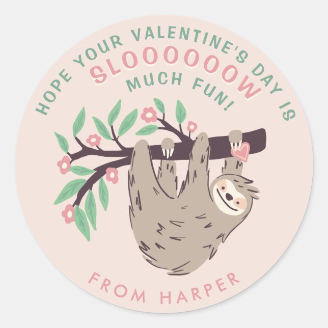Niedlicher Sloth Valentine-Rundaufkleber Runder Aufkleber (Vorderseite)
