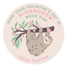 Niedlicher Sloth Valentine-Rundaufkleber
