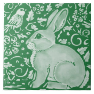 Niedlicher Smaragdgrüner Kaninchen Bunny Blumengar Fliese