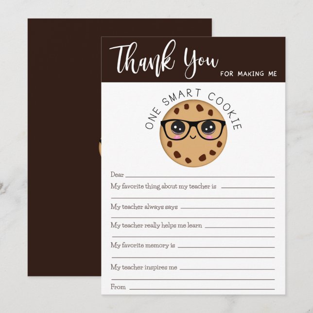 Niedlicher Smart-Cookie-Lehrer Vielen Dank Letter  Dankeskarte (Vorne/Hinten)