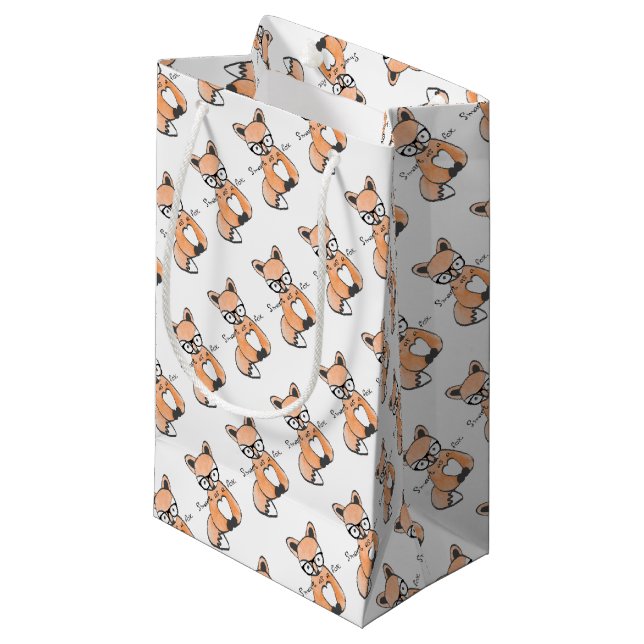 Niedlicher Smart Fox Kleine Geschenktüte (Vorderseite Schrägansicht)