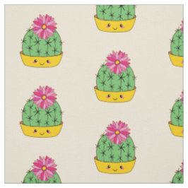 Niedlicher Smiley Cactus Blume Cartoon Stoff