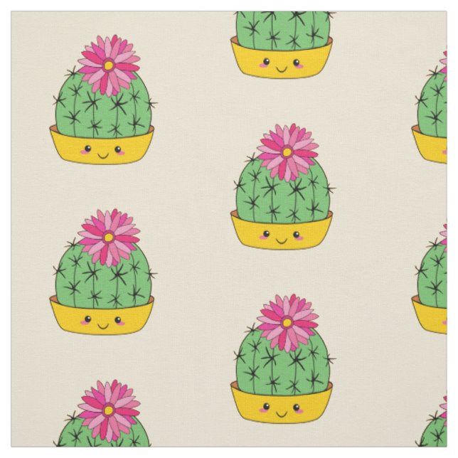 Niedlicher Smiley Cactus Blume Cartoon Stoff (Muster)
