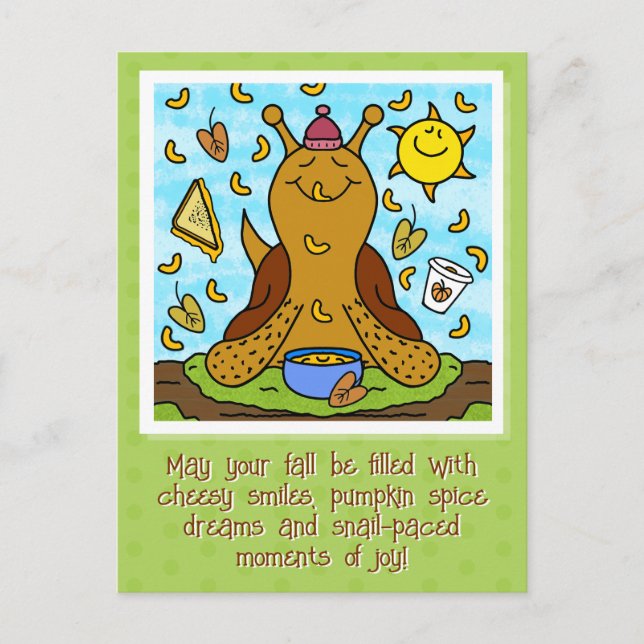 Niedlicher Snail Comfort Food Happy Fall Postkarte (Vorderseite)