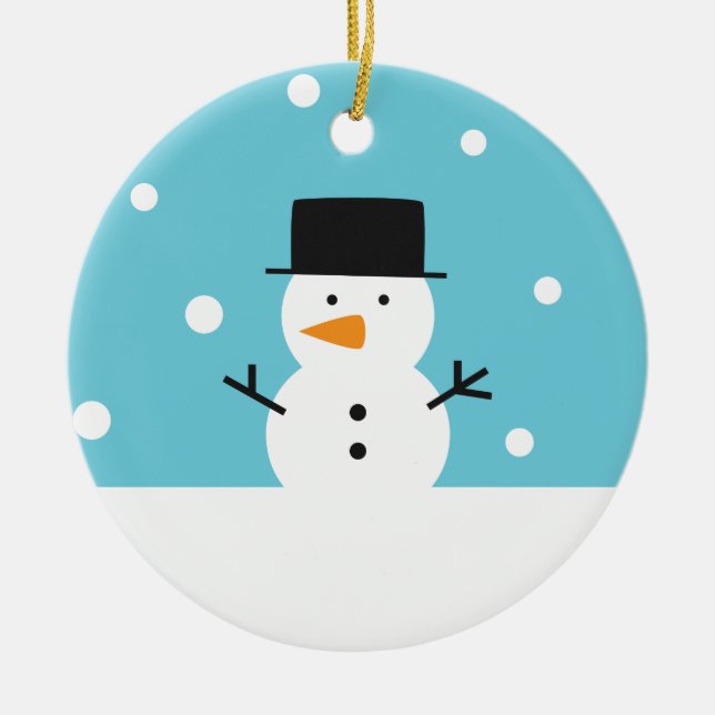 Niedlicher Snowman auf Schneehintergrund für Keramikornament (Vorne)