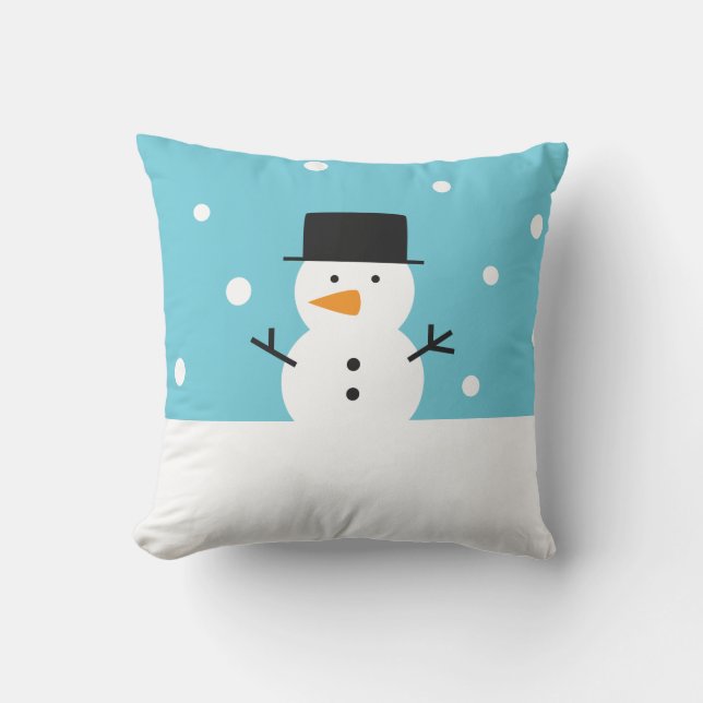 Niedlicher Snowman auf Schneehintergrund für Kissen (Vorderseite)