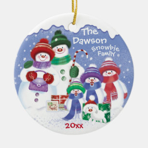 "Niedlicher Snowman, Familie von 5 Snowbies, Keramik Ornament