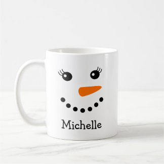 Niedlicher Snowman-Gesicht Personalisierter Name Kaffeetasse