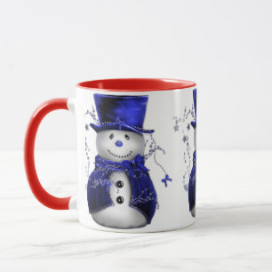 Niedlicher Snowman im blauen Samt-Weihnachten Tasse