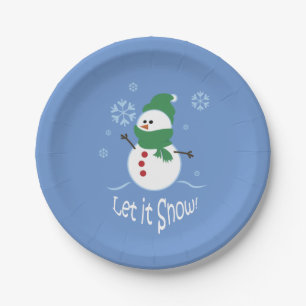 Niedlicher Snowman ließ es schneien Pappteller