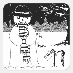 niedlicher Snowman mit dem Schal und Hut Quadratischer Aufkleber