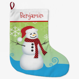 Niedlicher Snowman mit Weihnachtsmannmütze Großer Weihnachtsstrumpf