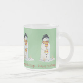 Niedlicher Snowman mit WeihnachtsStrumpf im Schnee Mattglastasse