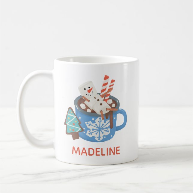 Niedlicher Snowman Personalisierter Name Cocoa Kaffeetasse (Links)