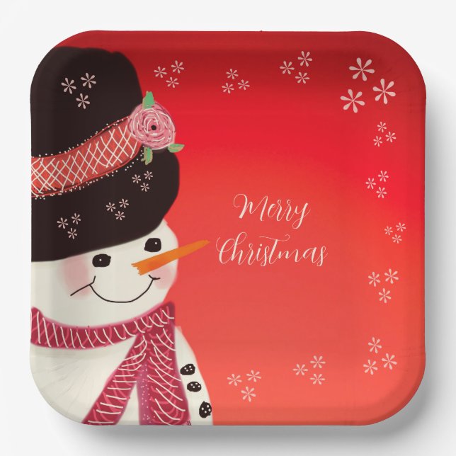 Niedlicher Snowman Personalisierter Platz Pappteller (Vorderseite)