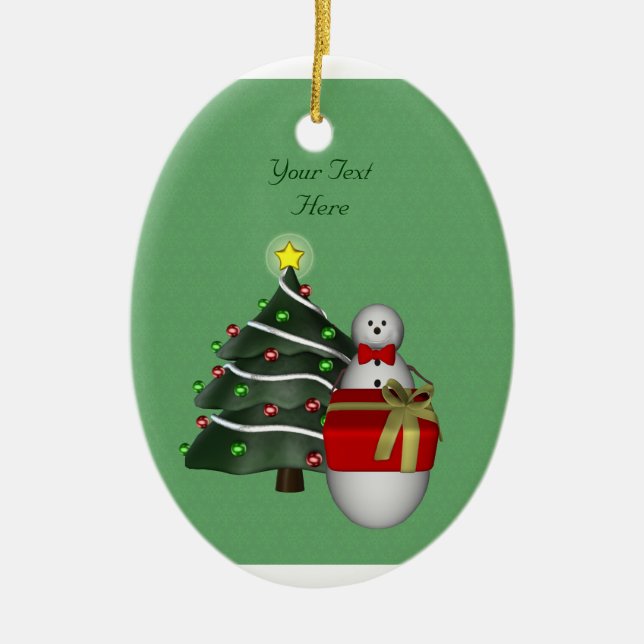 Niedlicher Snowman Tree Holiday Maßgeschneiderte O Keramik Ornament (Vorne)