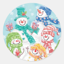 Niedlicher Snowman Weihnachtsaufkleber Runder Aufkleber