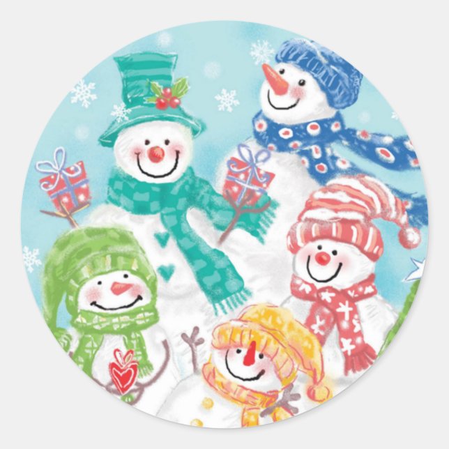 Niedlicher Snowman Weihnachtsaufkleber Runder Aufkleber (Vorderseite)