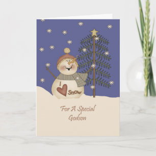 Niedlicher Snowman-Weihnachtspatensohn Feiertagskarte