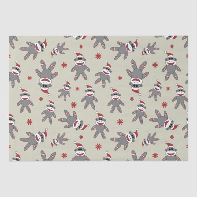 Niedlicher Sockenaffe mit Weihnachtsmuster der Wei Seidenpapier (Vorderseite)