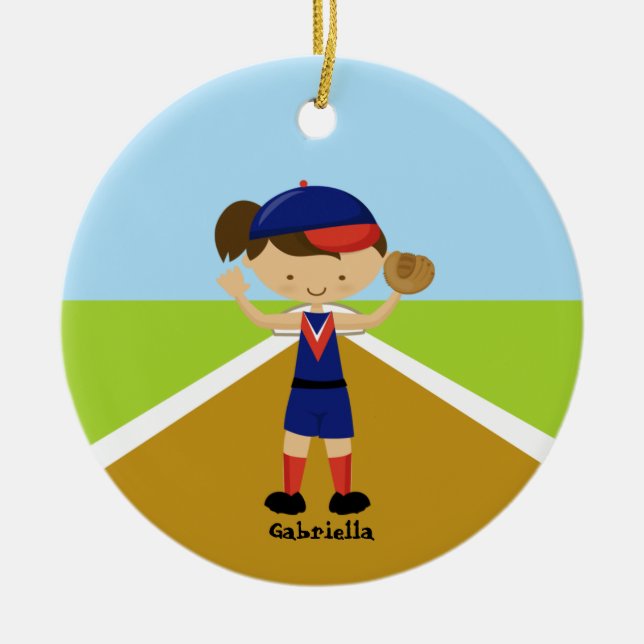 Niedlicher Softball-Spieler in der roten u. blauen Keramikornament (Vorne)