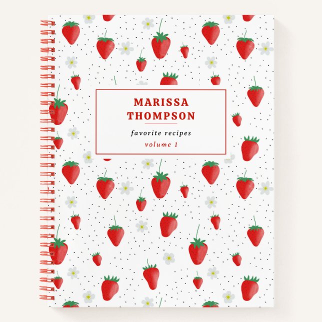 Niedlicher Sommer Erdbeeren & Blüten Rezept Notizbuch (Vorderseite)