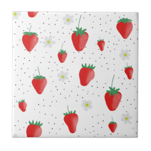 Niedlicher Sommer Erdbeeren und Blüten Fliese