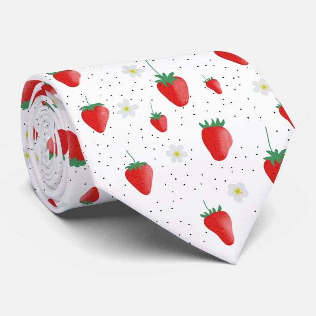 Niedlicher Sommer Erdbeeren und Blüten Krawatte (Gerollt)