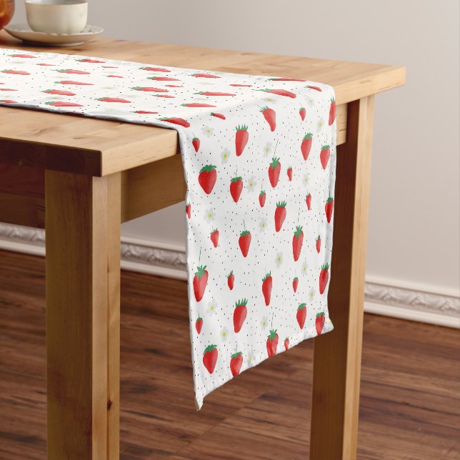 Niedlicher Sommer Erdbeeren und Blüten Kurzer Tischläufer (Beispiel)
