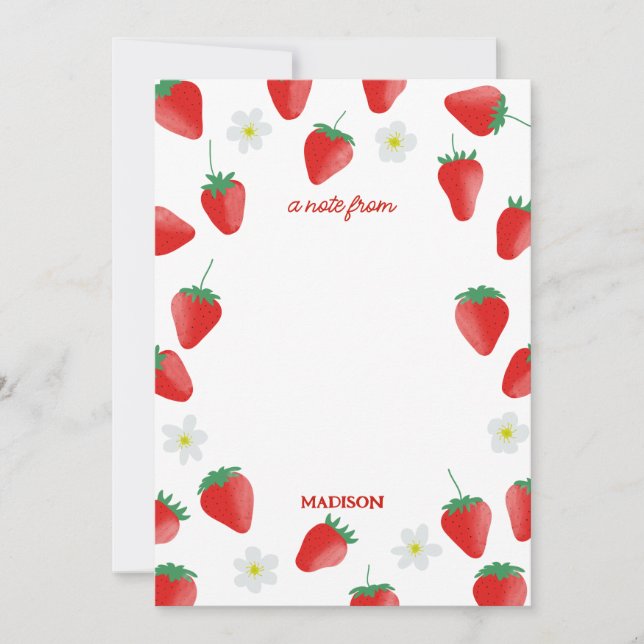 Niedlicher Sommer Erdbeeren und Blüten Mitteilungskarte (Vorderseite)