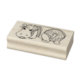 Niedlicher Sommerhippo in Polka-dot Ruffled Swimsu Gummistempel