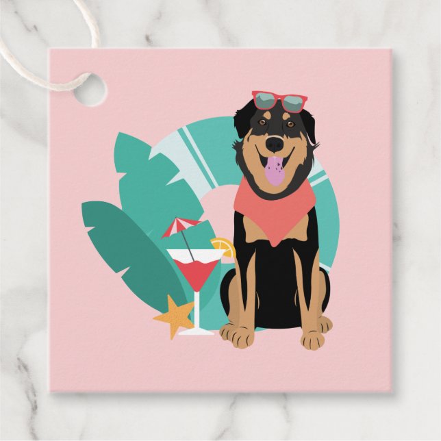 Niedlicher Sommerhund mit Sonnenbrille Geschenkanhänger (Vorderseite)