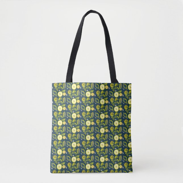Niedlicher Sommerlemon Citrus Doodle Yellow Blue Tasche (Vorderseite)