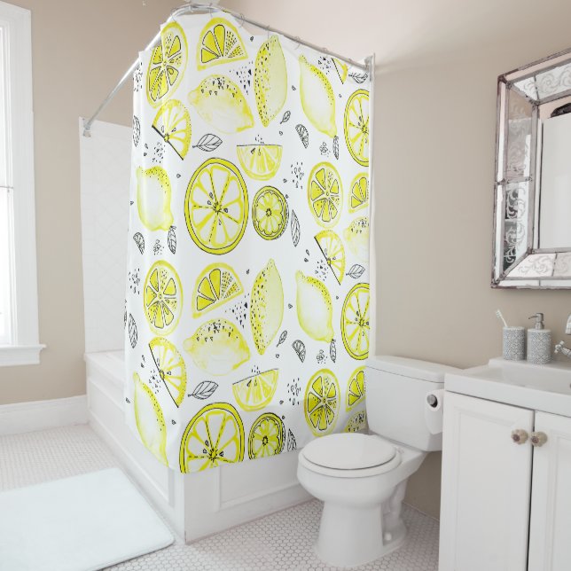 Niedlicher Sommerlemon Citrus Doodle Yellow Duschvorhang (Beispiel)