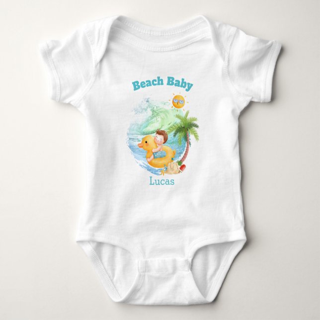 Niedlicher Sommerurlaub Name Beach Baby Boy Strampler (Vorderseite)