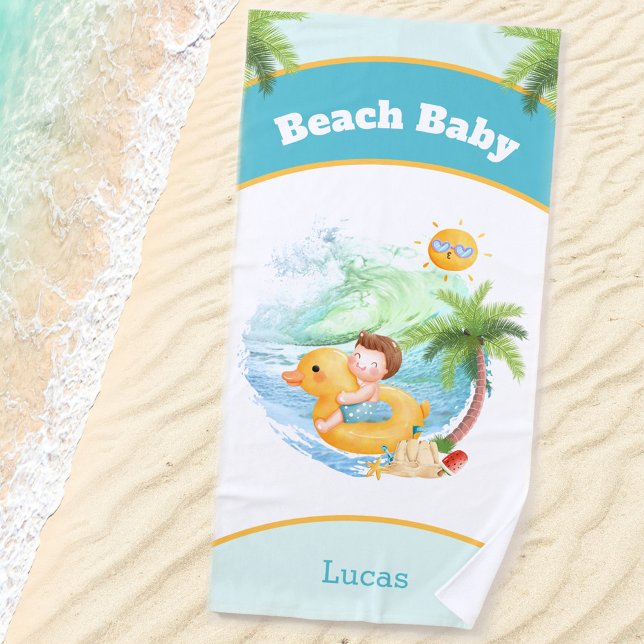 Niedlicher Sommerurlaub Name Beach Boy Strandtuch (Von Creator hochgeladen)