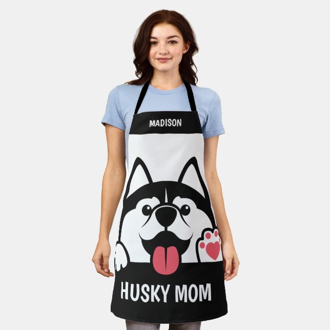 Niedlicher Sondertext von Sibirien Husky Schürze (Getragen)