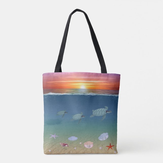 Niedlicher Sonnenaufgang im Ozean, Meeresschildkrö Tasche (Rückseite)