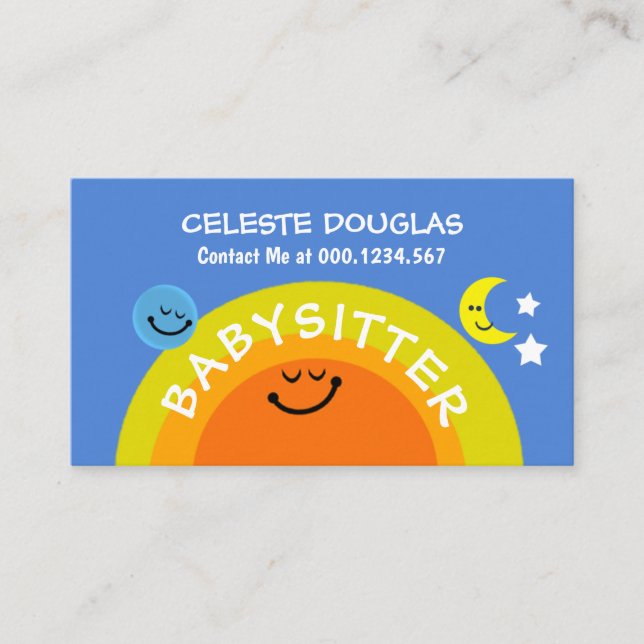 Niedlicher Sonnenbabysitter Erdmond beginnt Babysi Visitenkarte (Vorderseite)