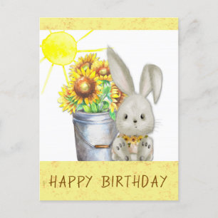 Niedlicher Sonnenblumen-Hasen-Kaninchen Frohen Geb Postkarte
